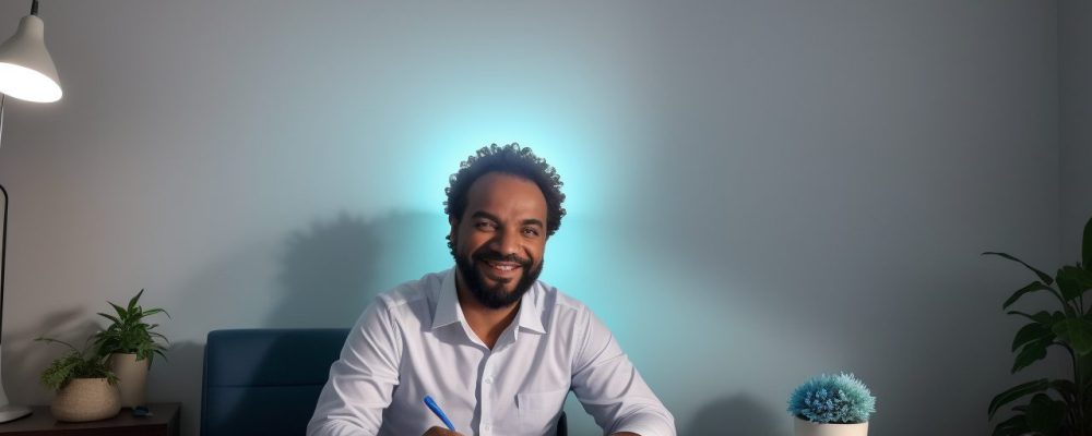 Candidato confiante durante entrevista de emprego, aplicando dicas e estratégias de preparação para se destacar no processo seletivo.