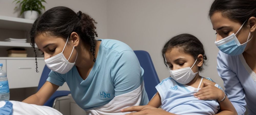 Imagem ilustrando a importância da vacinação H1N1 e medidas de prevenção em um ambiente de saúde, mostrando pessoas interagindo com informações sobre a gripe.