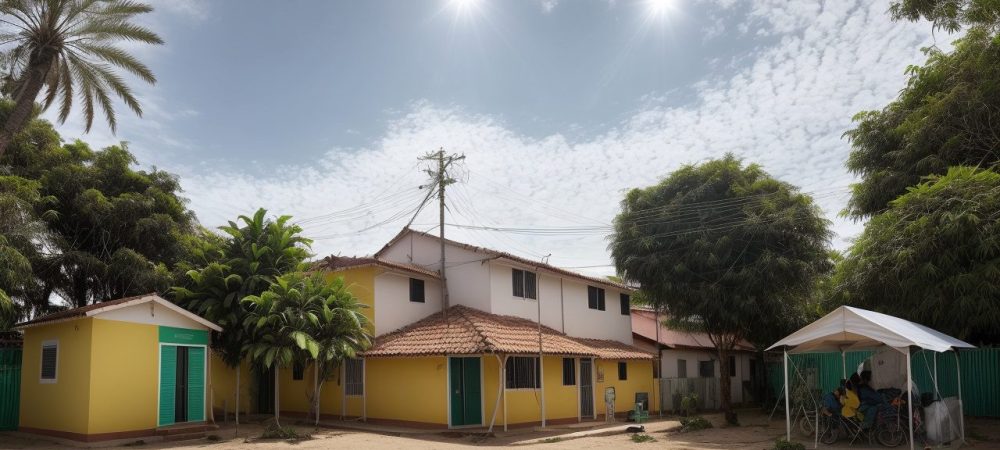 Imagem mostrando uma comunidade engajada em ações de prevenção da dengue, com agentes de saúde, moradores e materiais educativos.