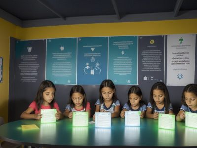 Crianças e adolescentes em um ambiente escolar seguro, com foco em prevenção de bullying e desenvolvimento de empatia