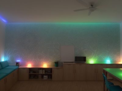 Professoras inspirando alunos em uma sala de aula moderna, com recursos interativos e metodologias de ensino de inglês inovadoras.