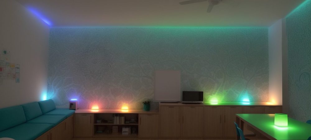 Professoras inspirando alunos em uma sala de aula moderna, com recursos interativos e metodologias de ensino de inglês inovadoras.