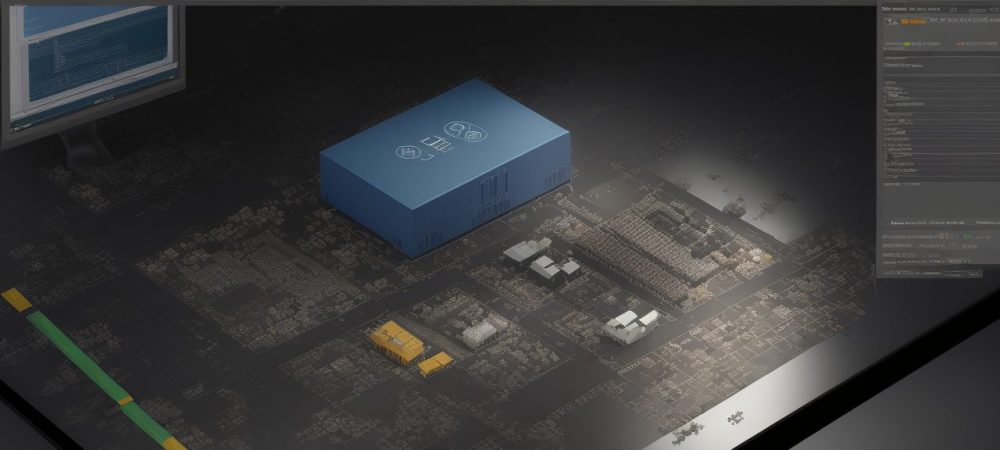 Um projetista mecânico utiliza softwares de CAD para um projeto inovador, com ferramentas modernas e um ambiente de trabalho otimizado.