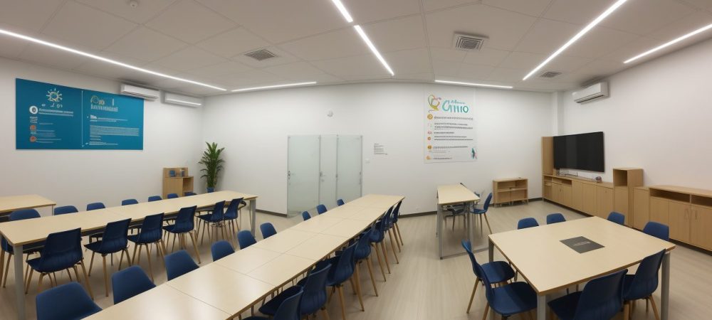 Professores e alunos colaboram em projetos interdisciplinares em sala de aula, com foco na integração curricular e metodologias ativas.