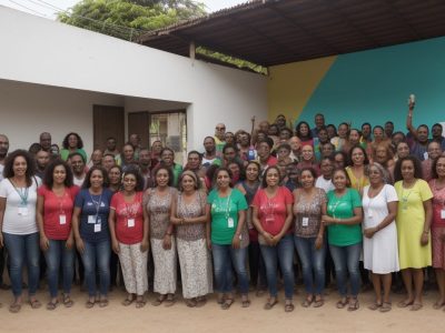 Imagem ilustrando o impacto positivo de projetos sociais na comunidade, com pessoas colaborando e celebrando o sucesso de uma iniciativa.