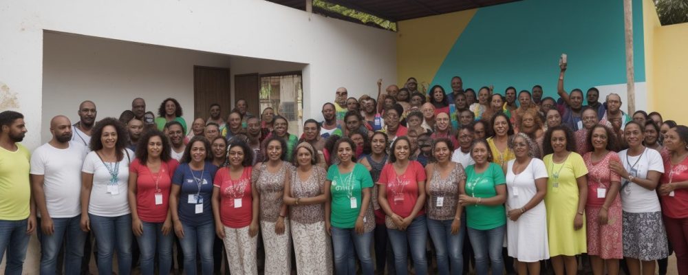 Imagem ilustrando o impacto positivo de projetos sociais na comunidade, com pessoas colaborando e celebrando o sucesso de uma iniciativa.