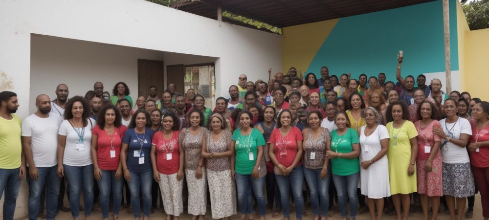 Imagem ilustrando o impacto positivo de projetos sociais na comunidade, com pessoas colaborando e celebrando o sucesso de uma iniciativa.