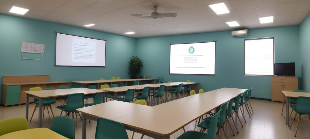 Professor e alunos trabalhando em um projeto de educação física com foco em planejamento esportivo e metodologias ativas.