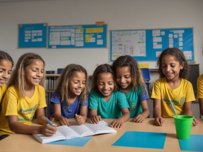 Alunos engajados em projetos de educação física, com planejamento esportivo e metodologias ativas para um aprendizado dinâmico e saudável.