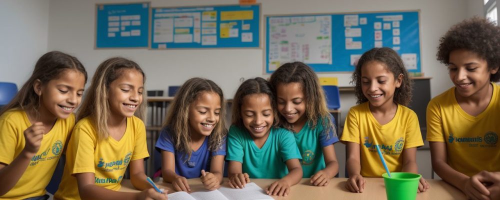 Alunos engajados em projetos de educação física, com planejamento esportivo e metodologias ativas para um aprendizado dinâmico e saudável.