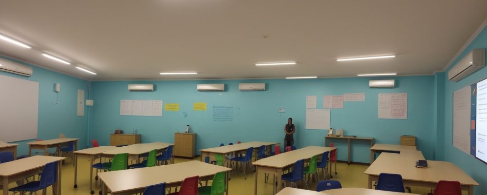 Alunos participando ativamente de projetos de leitura em sala de aula, promovendo a colaboração e o aprendizado criativo.