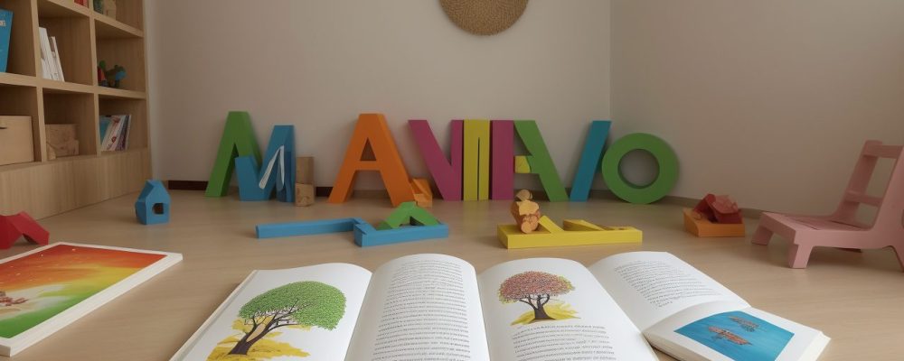 Crianças envolvidas em projetos de leitura em sala de aula, com livros e atividades interativas.