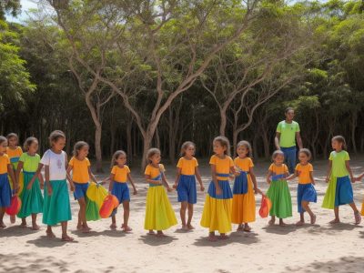 Cena mostrando ações de promoção da saúde em uma comunidade vibrante e engajada, com foco em campanhas e programas de bem-estar.