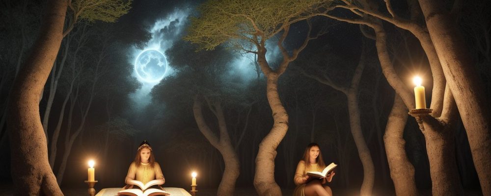 Ilustração de contos de fada sendo interpretados com a psicanálise, mostrando simbolismo e o inconsciente.