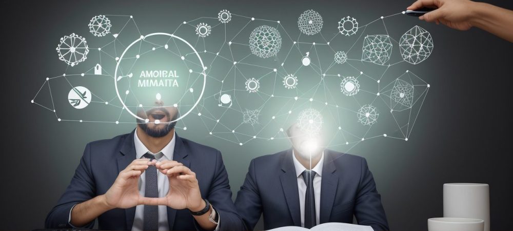 Profissionais em ambiente de trabalho colaborativo discutindo sobre psicologia organizacional para melhorar a gestão de pessoas e a motivação.