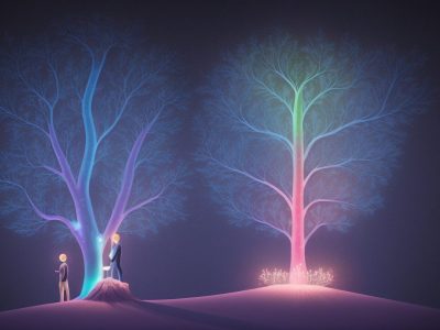 Ilustração mostrando um indivíduo em busca de autoconhecimento e bem-estar, com foco em psicologia do sexo, identidade de gênero e sexualidade na adolescência.