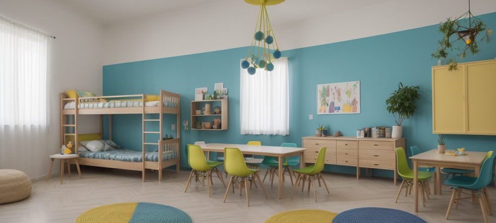 Ilustração de uma sala de aula com alunos interagindo, representando a psicologia da educação em ação, com foco na colaboração e bem-estar.