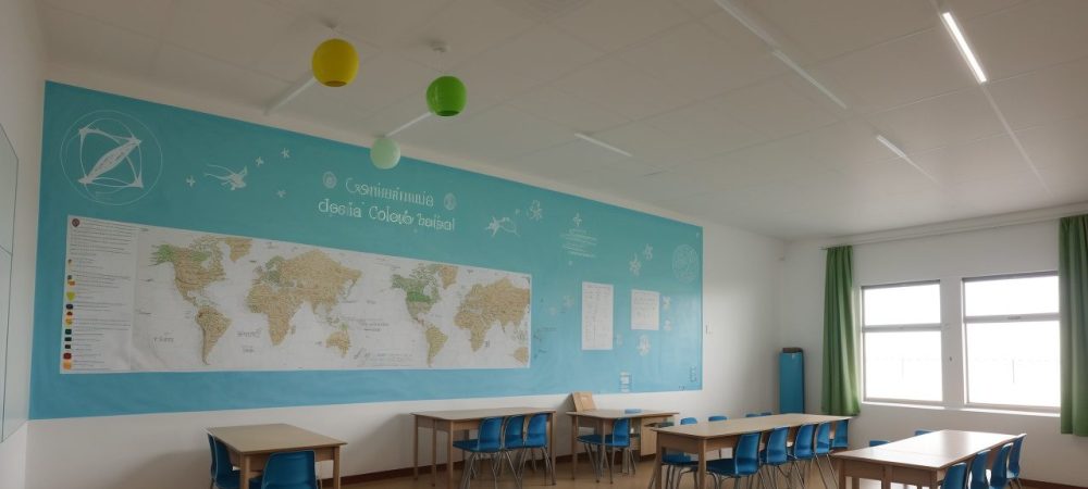 Professor e alunos interagindo em sala de aula, utilizando recursos de psicologia da educação para otimizar o aprendizado.