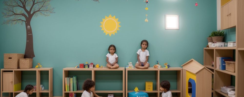 Crianças aprendendo em uma sala de aula acolhedora, com foco em psicologia do desenvolvimento e teorias da aprendizagem.