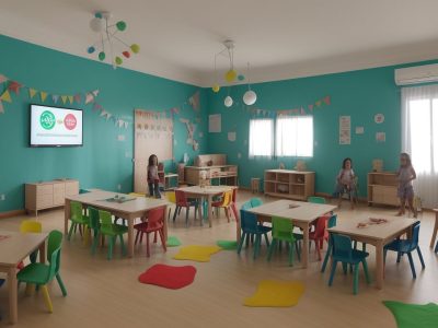 Crianças em atividades de psicomotricidade e artes, explorando movimentos e expressões em um ambiente lúdico.