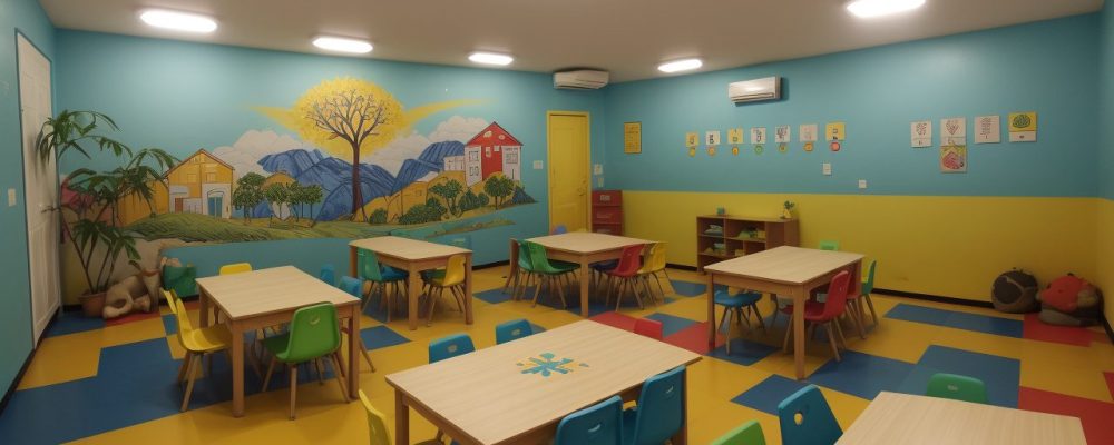 Crianças envolvidas em atividades de psicomotricidade e artes, explorando a expressão e a criatividade.