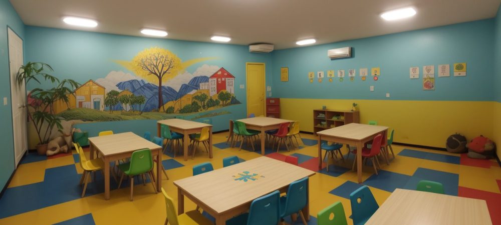 Crianças envolvidas em atividades de psicomotricidade e artes, explorando a expressão e a criatividade.