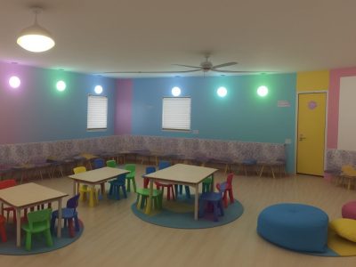 Crianças participando de atividades de psicomotricidade e artes, como dança e pintura, em um ambiente escolar.