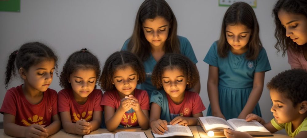 Imagem de uma sala de aula com crianças e um psicopedagogo interagindo, mostrando a aplicação da psicopedagogia para superar dificuldades de aprendizagem e promover a inclusão.