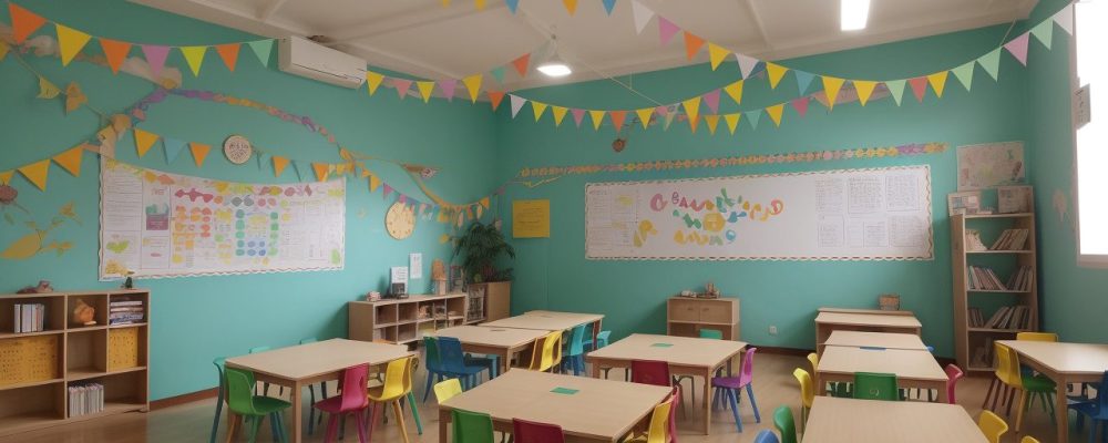 Crianças e professor em sala de aula com atividades práticas de psicopedagogia, promovendo inclusão e superando dificuldades de aprendizagem