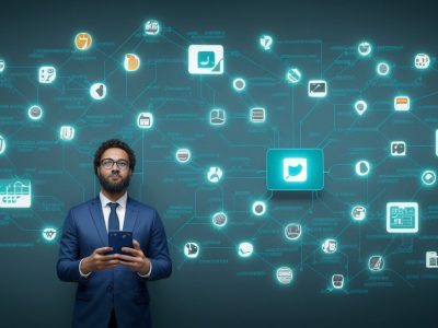 Representação visual de uma campanha de publicidade online impactando a população, com elementos de marketing digital e anúncios.