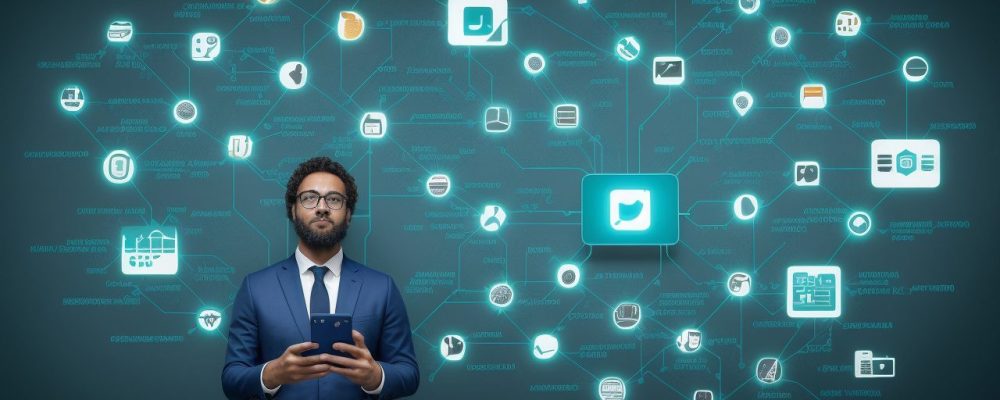 Representação visual de uma campanha de publicidade online impactando a população, com elementos de marketing digital e anúncios.