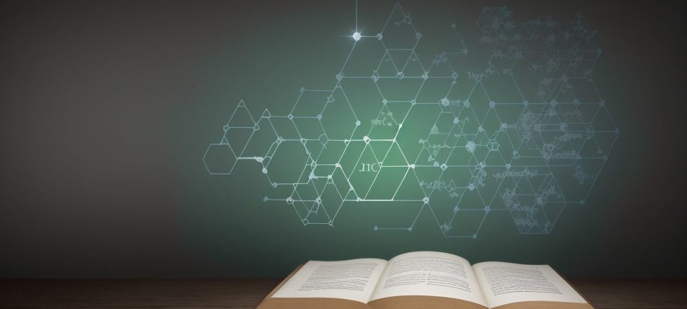 Ilustração mostrando um estudante focado em aprender sobre química orgânica, com destaque para grupos funcionais e reações orgânicas.