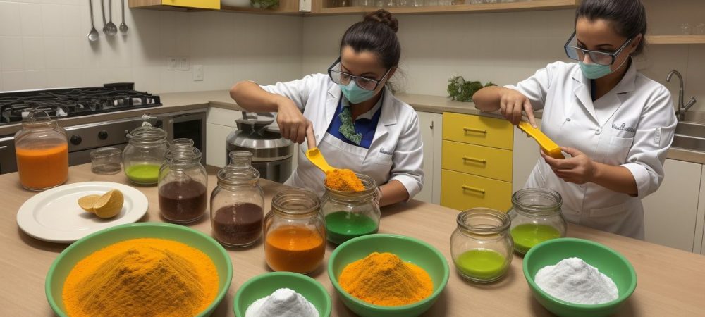 Representação visual da química aplicada em experimentos e no dia a dia, com foco em reações químicas e exemplos práticos.