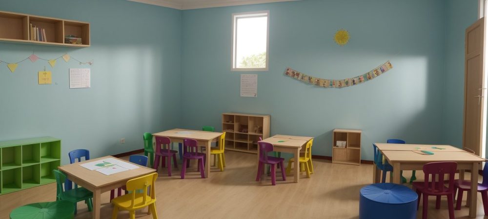 Crianças interagindo em sala de aula, representando os eixos do RCNEI, como movimento e socialização, na educação infantil.