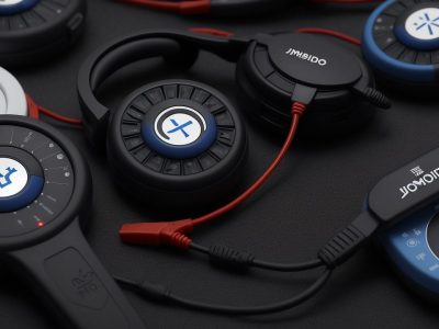 Microfone em estúdio de rádio com o logo radiojornalismo, representando o curso online e a criação de conteúdo.