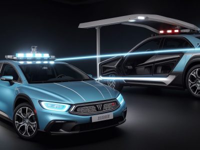 Imagem de um veículo oficial sendo monitorado por um sistema de rastreamento veicular, representando segurança e eficiência no setor público