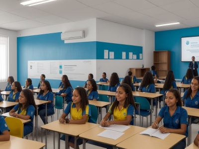 Professores em ambiente educacional contemporâneo celebrando o reajuste do piso salarial 2026