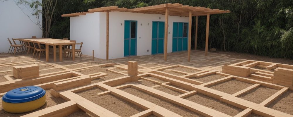 Imagem que ilustra o processo de reciclagem de resíduos na construção civil, mostrando materiais sendo reaproveitados e um canteiro de obras sustentável.