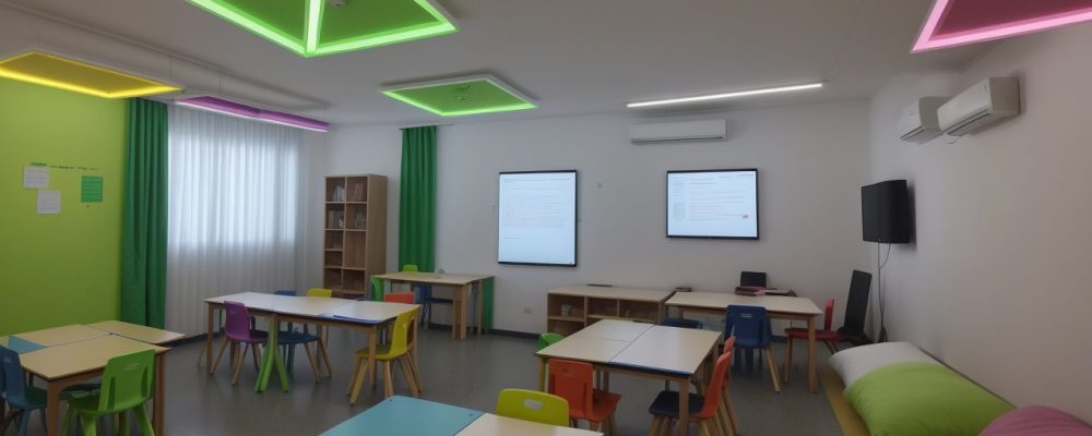 Professor aplicando estratégias de recomposição das aprendizagens em sala de aula, com alunos engajados e materiais educativos