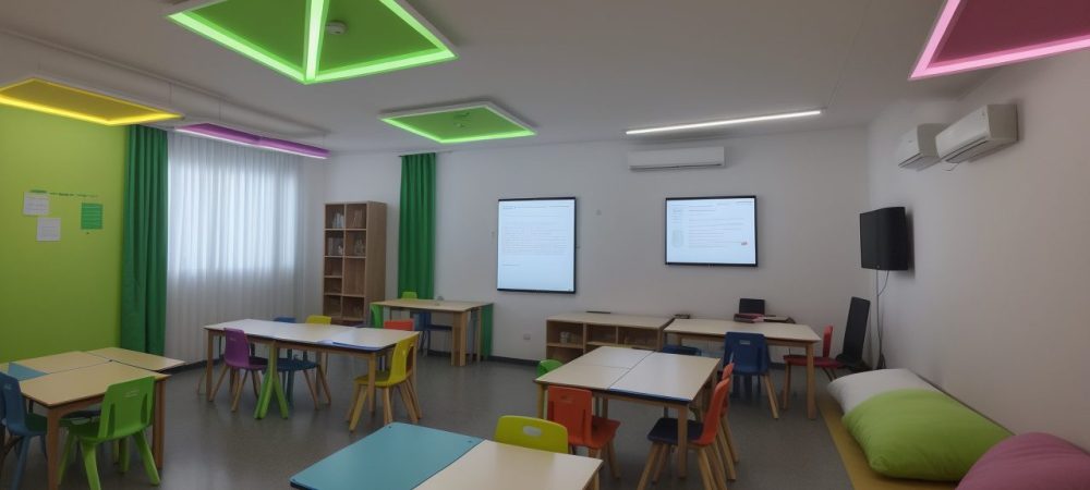Professor aplicando estratégias de recomposição das aprendizagens em sala de aula, com alunos engajados e materiais educativos