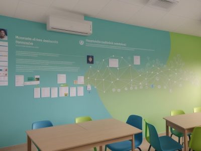 Estudantes em sala de aula interativa, aplicando estratégias de recomposição das aprendizagens.