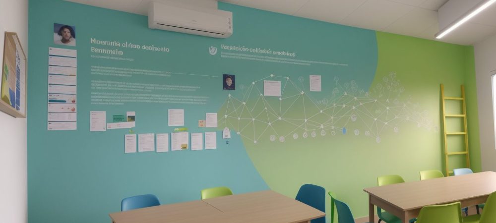 Estudantes em sala de aula interativa, aplicando estratégias de recomposição das aprendizagens.