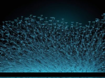 Ilustração de dispositivos interconectados em uma rede de computadores, com foco em switches e roteadores.