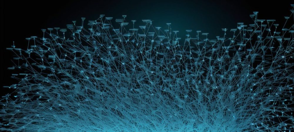 Ilustração de dispositivos interconectados em uma rede de computadores, com foco em switches e roteadores.