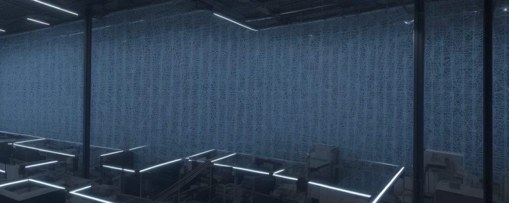 Visão geral de uma infraestrutura de rede moderna, com servidores, cabos e dispositivos conectados, representando a importância das redes de computadores.