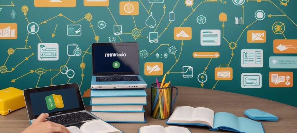 Alunos aprendendo sobre reforço escolar online com materiais educativos e tutores