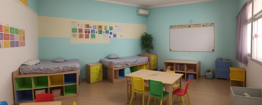 Crianças e professoras em sala de aula, com foco em relatório descritivo para educação infantil, incentivando o acompanhamento escolar.