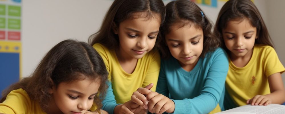 Professora e criança interagindo, com um relatório descritivo em primeiro plano, simbolizando a importância do relatório descritivo na educação infantil e o acompanhamento escolar.