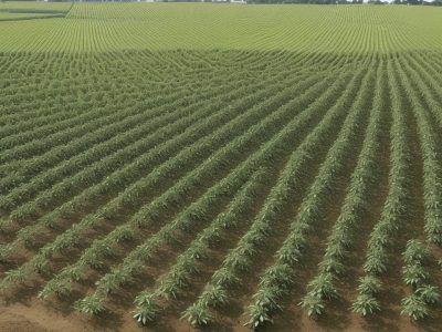 Agricultor irrigando plantação com água de reuso, demonstrando sustentabilidade e eficiência na agricultura.