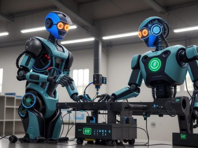 Robôs e tecnologia transformando a educação e saúde, com foco em cursos de robótica e automação.